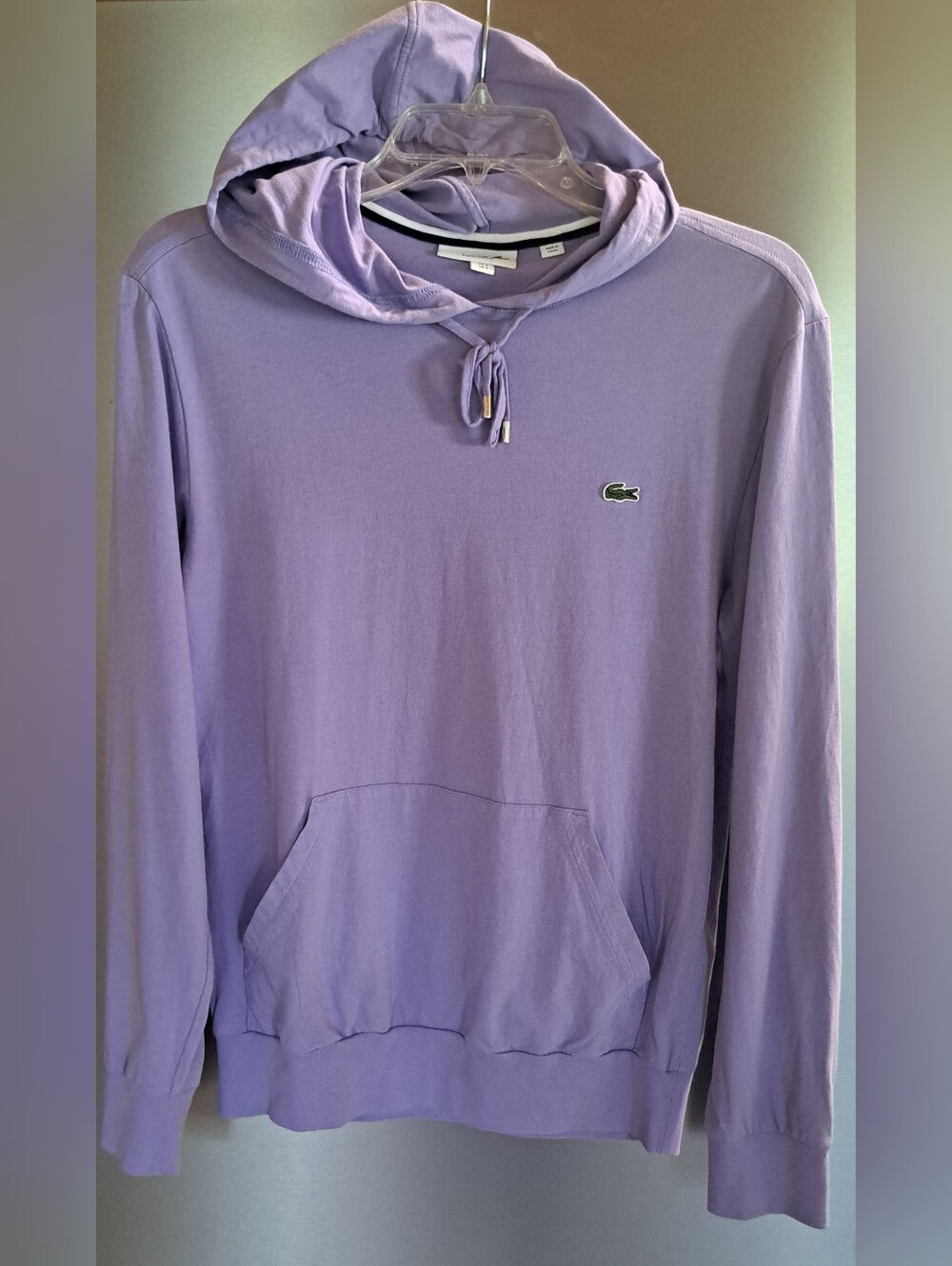 Ladies Lacoste Cotton Ultra Lightweight Hoodie Kangaroo Pocket Lavender Small